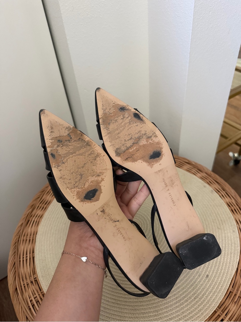 Charles & Keith Black Woven Pointed Slingback Flats Size 39 - Picture 6 of 6